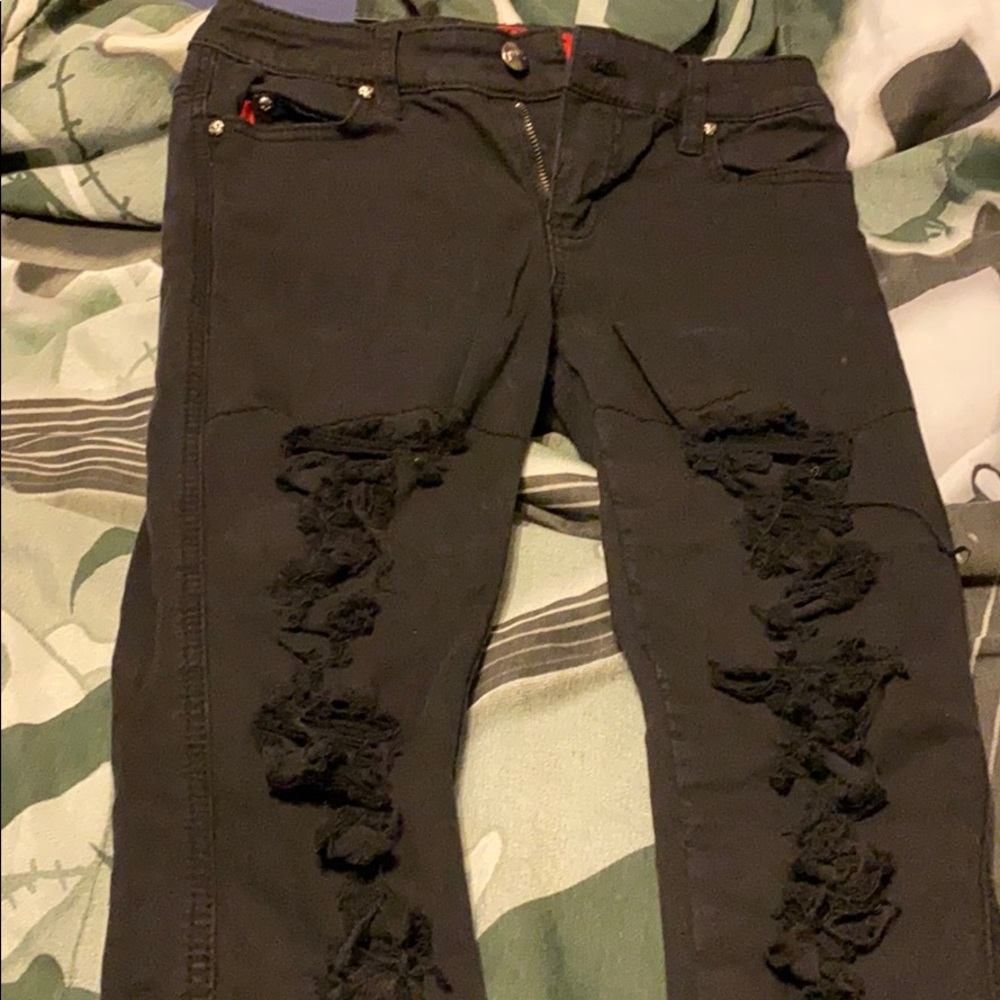 Tripp NYC Black Ripped Fishnet Skinny Jeans